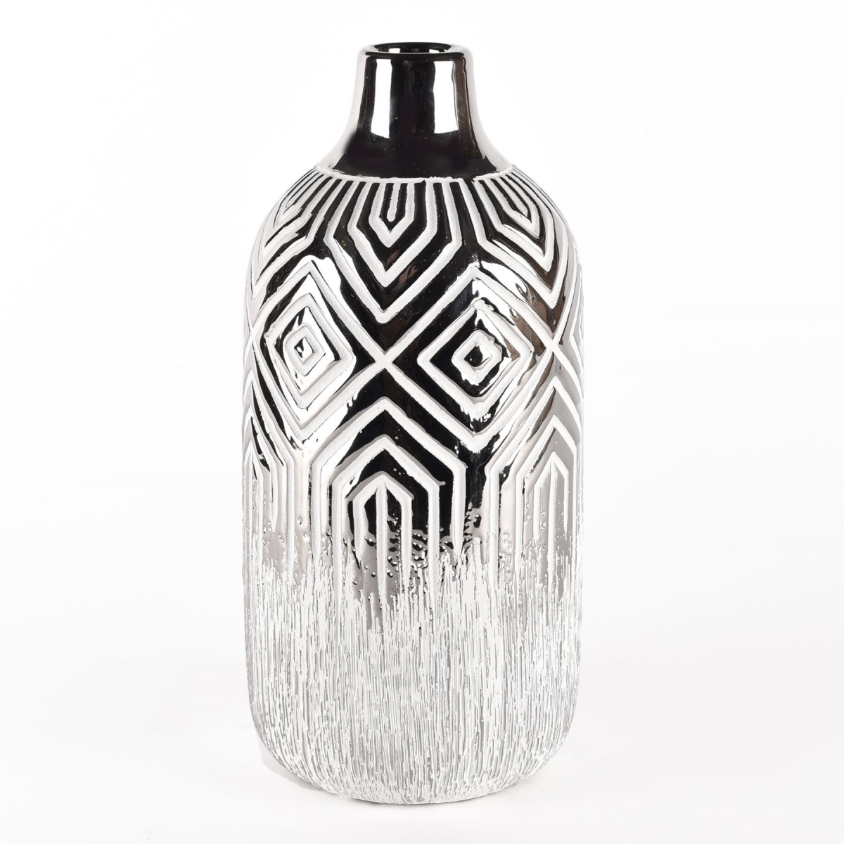 Silver & White Geometric Vase 24.5cm
