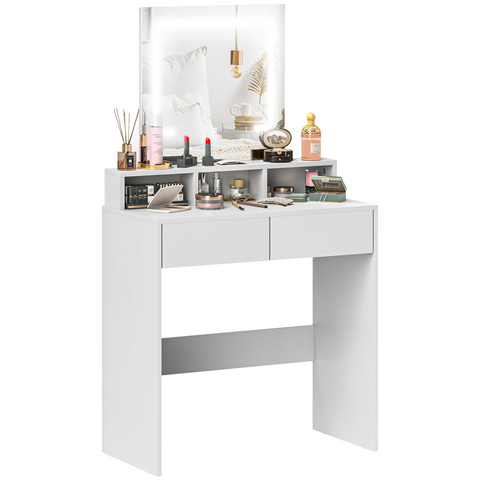 Dressing Table with Mirror, LED Lights, Drawers, for Bedroom, White