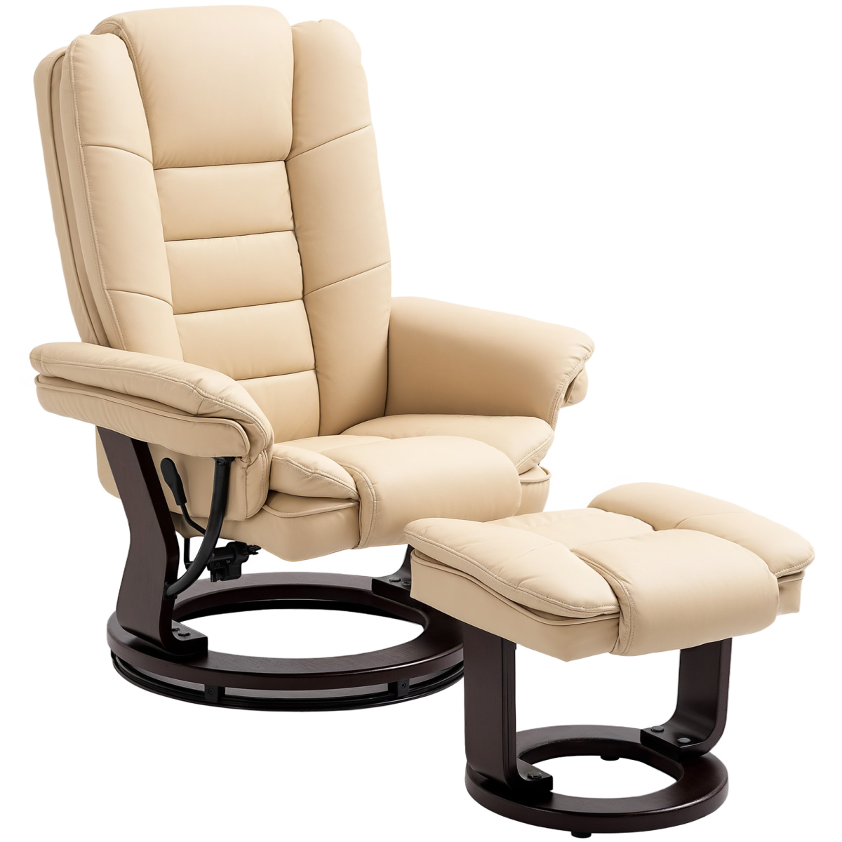 Swivel Manual Recliner and Footrest Set PU Leather Lounge Chair Beige