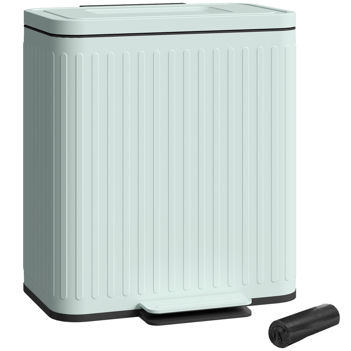 2 x 20L Double Rubbish Bin, Pedal Bin with Soft-Close Lid, Green