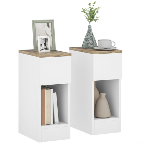 Bedside Tables Set of 2, Nightstands for Bedroom, Living Room, White