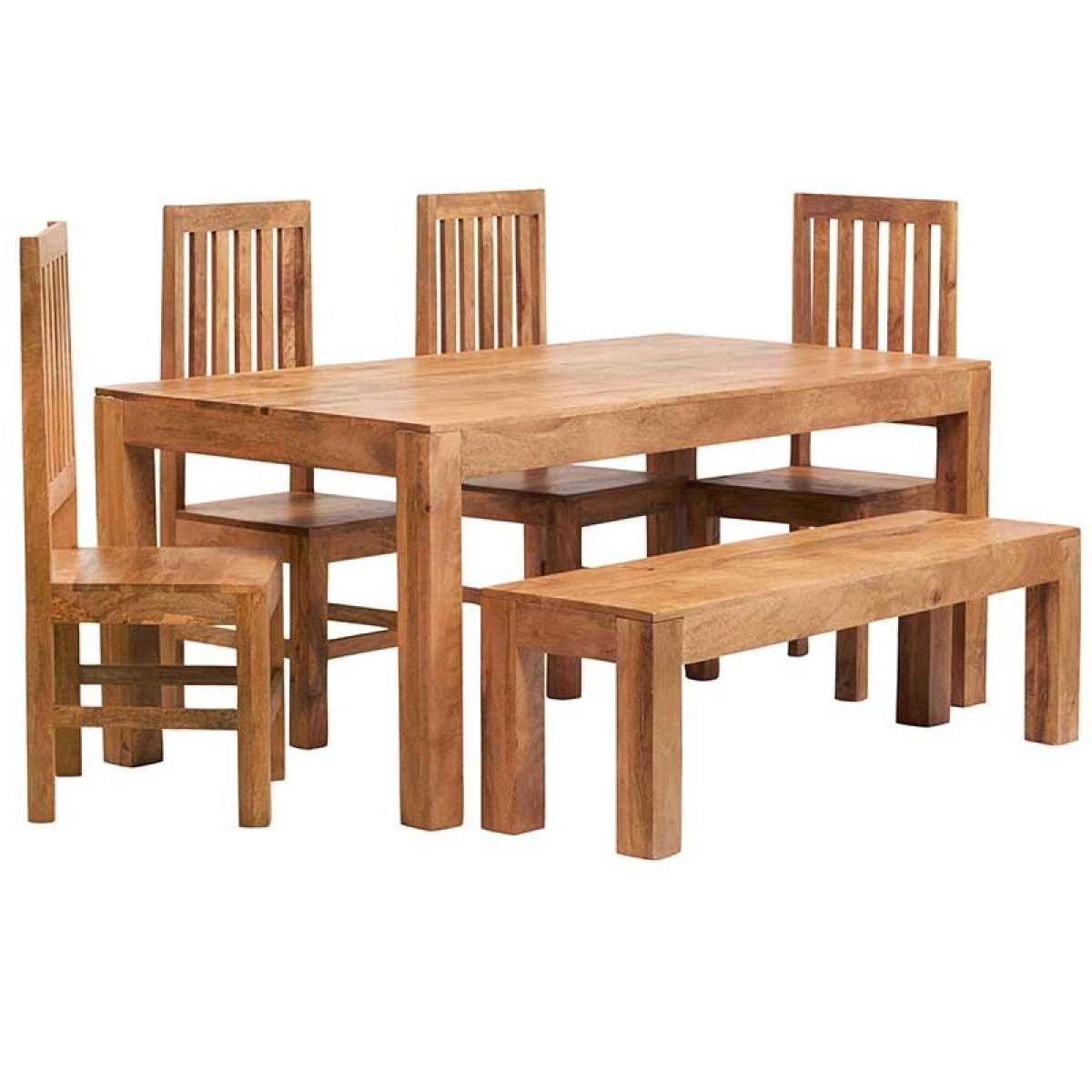 Toko Light Mango 6Ft Dining Set With Bench & 4 Wooden Chairs