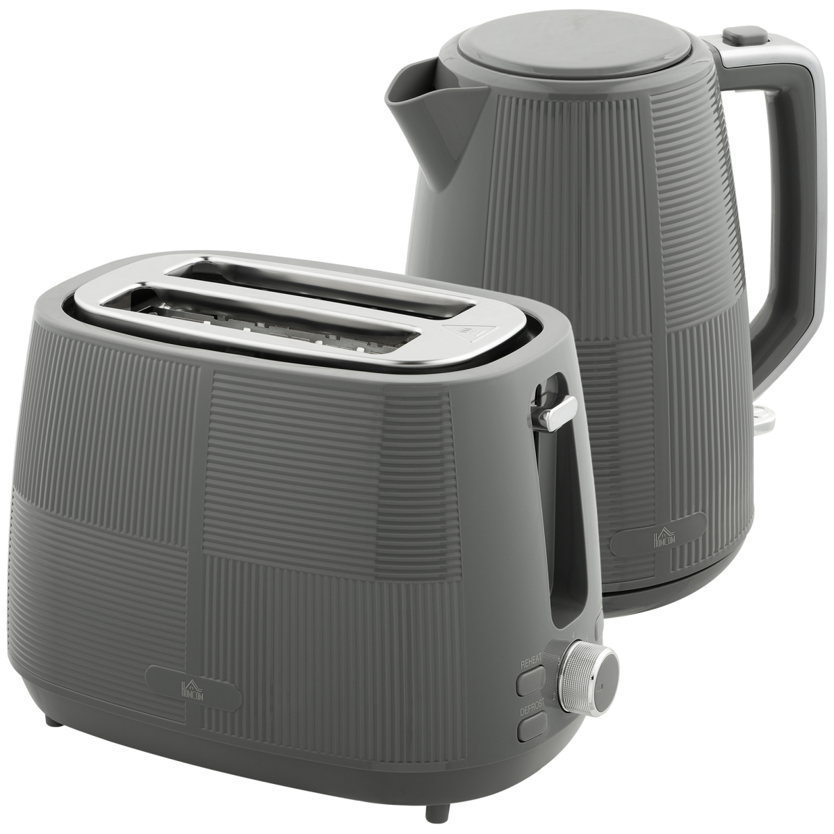1.7L Fast Boil Electric Kettle and 2 Slice Water Toaster Set, Grey