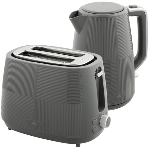 1.7L Fast Boil Electric Kettle and 2 Slice Water Toaster Set, Grey