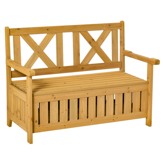 2-Seater Garden Storage Bench for Patio Wood Porch Decor Outdoor Seating