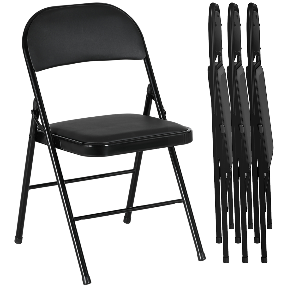 4 Pack Padded Folding Chairs with Cushioned Seat and Metal Frame Black