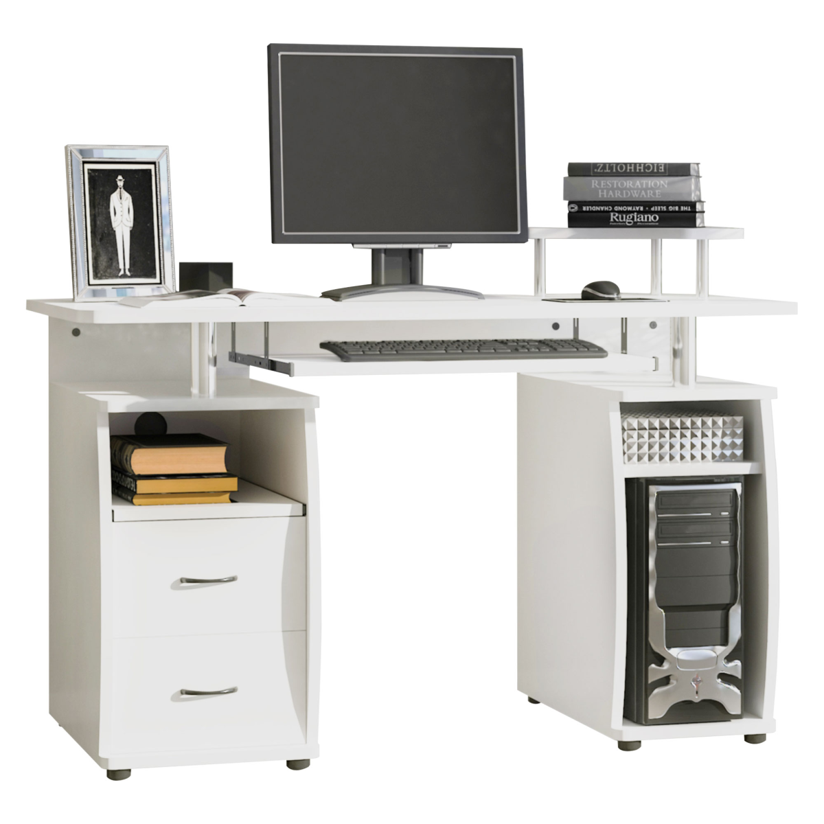 Computer Office Desk Table Workstation w/  Keyboard Tray, Drawer, White