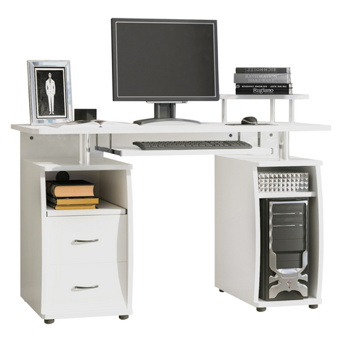 Computer Office Desk Table Workstation w/  Keyboard Tray, Drawer, White