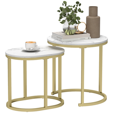 Elegant Marble-Effect Side Table Set - Versatile Accent Tables