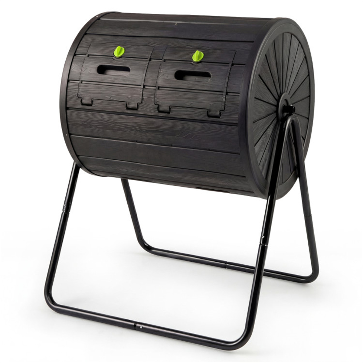 Dual Chamber Compost Tumbler 37.5Gal 360° Rotating Compost Bin with Stirring Blades for Garden-Black