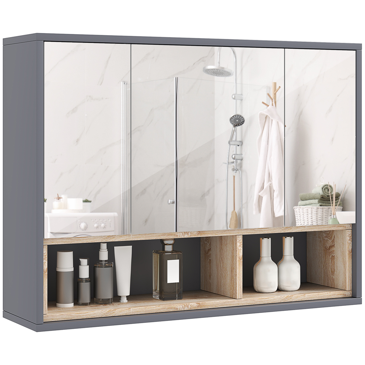 Bathroom Cabinet Wall Mounted Mirror Storage with Shelves Grey