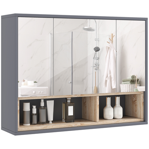 Bathroom Cabinet Wall Mounted Mirror Storage with Shelves Grey