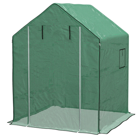 Walk-in Greenhouse Cover Replacement with Door and Mesh Windows, Green