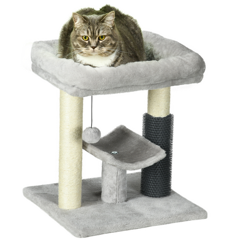PawHut Small Cat Tree Tower with Scratching Posts, Bed, Perch, Self Groomer, Toy