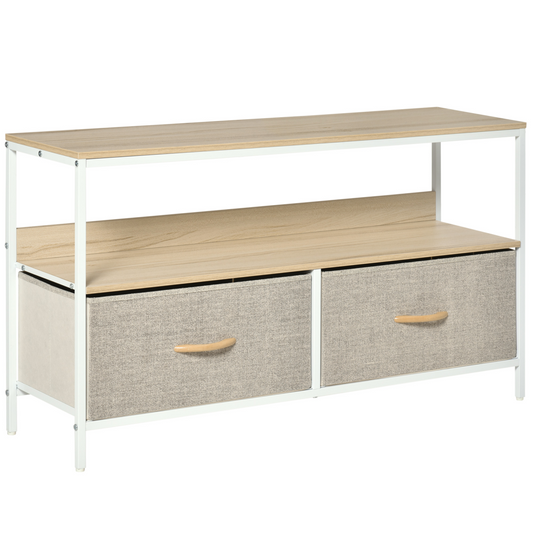 TV Cabinet, TV Console Unit with 2 Foldable Linen Drawers Maple Colour