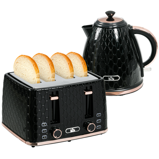 1.7L Kettle and Toaster Set with Defrost, Reheat and Crumb Tray, Black