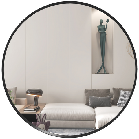 Wall Mirror for Living Room Bedroom, 61 cm Circle Bathroom Mirror, Black