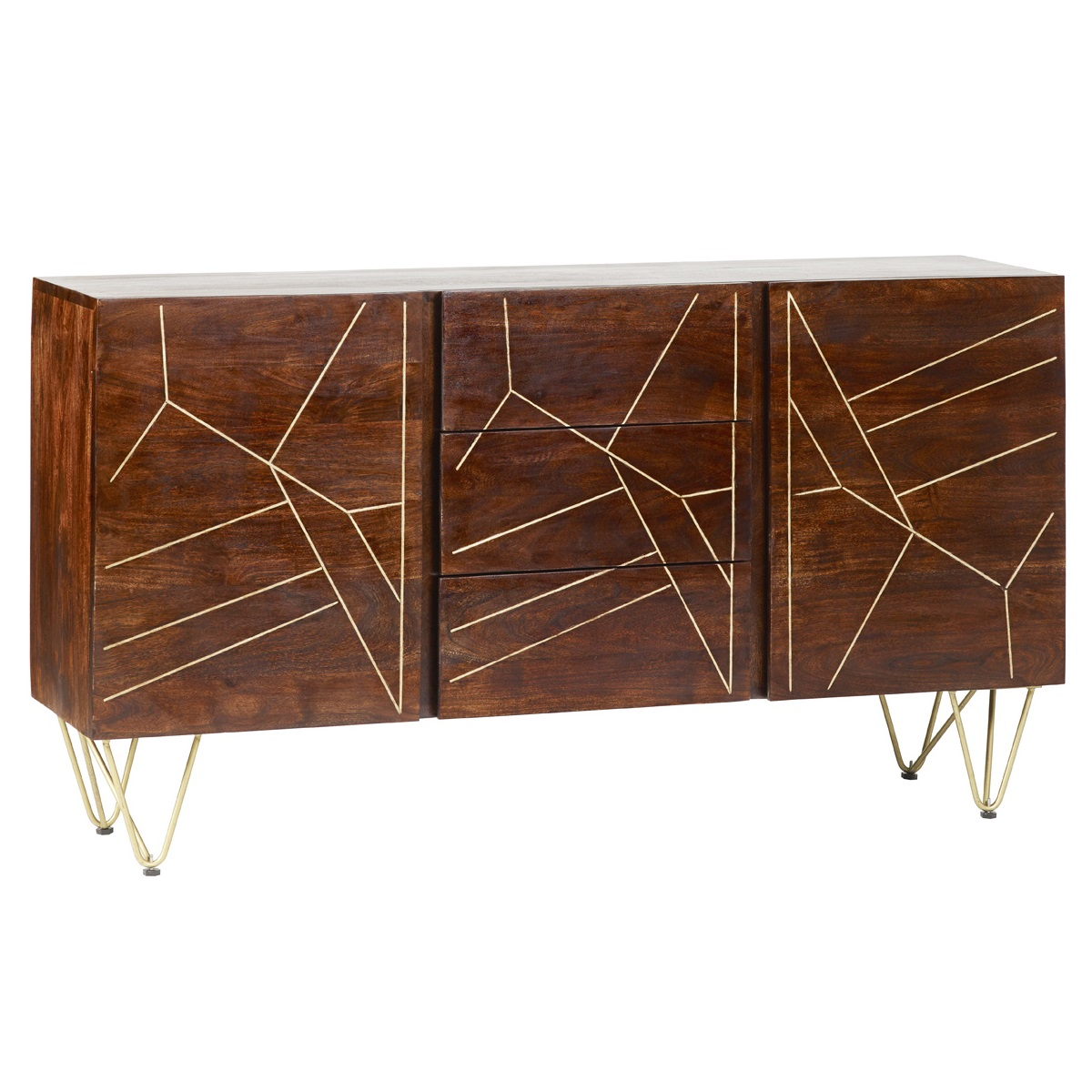 Dark Gold Extra Large Sideboard 3 Drawers And 2 Doors