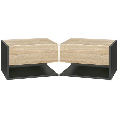 Modern Bedside Table Set of 2 with Drawer and Shelf
