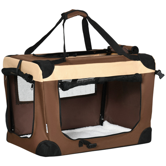 60cm Foldable Pet Carrier w/ Cushion for Mini Dogs and Cats - Brown Pawhut