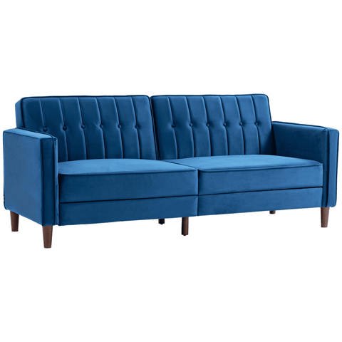 Convertible Sofa Futon Velvet-Touch Tufted Couch Sofa Bed Split Back Blue