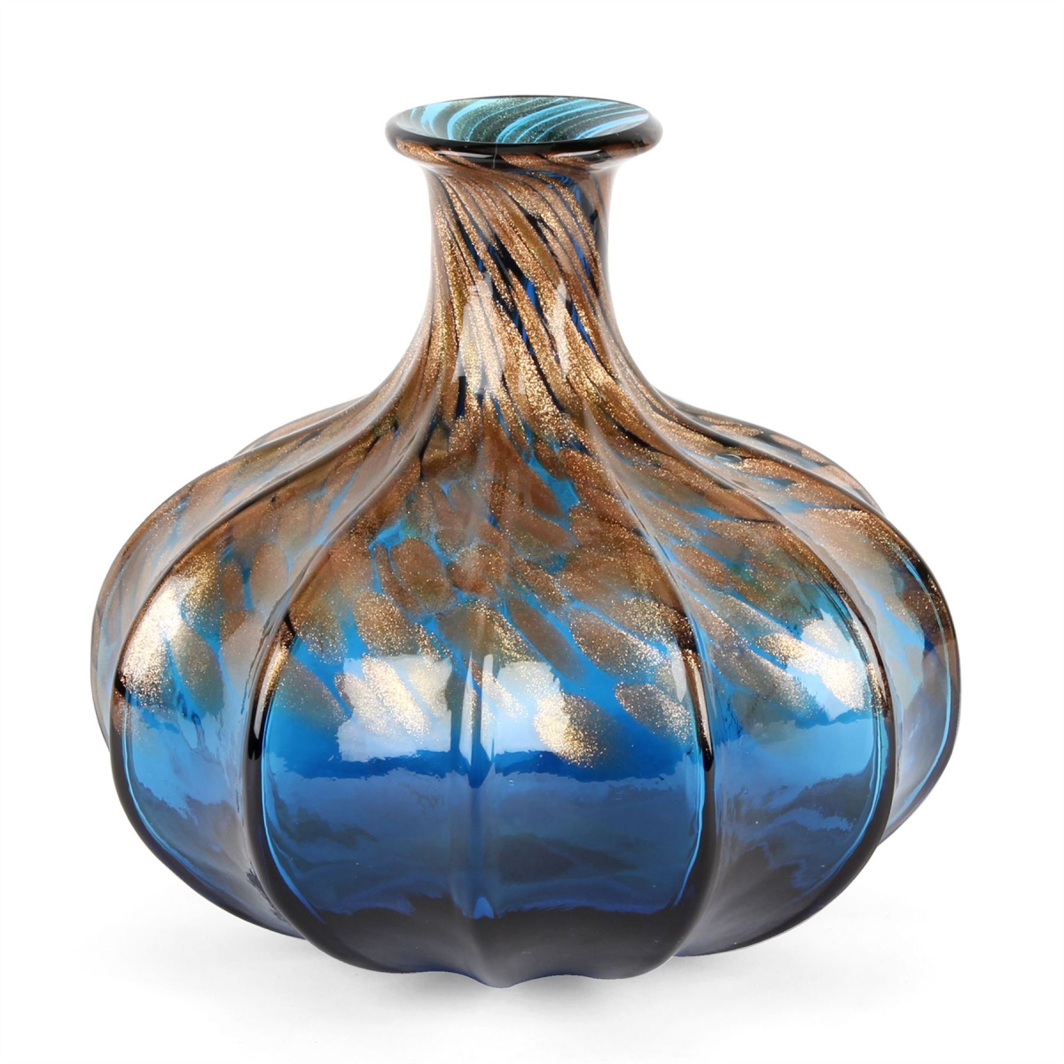 Objets d'Art Glass Vase Blue & Bronze 21.5cm