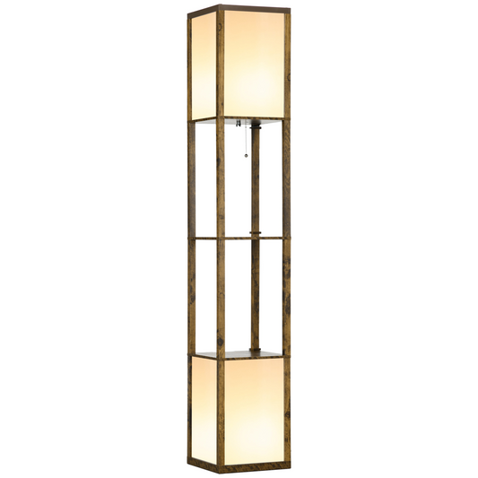 Shelf Floor Lamp with Dual Light, for Living Room, Bedroom, Brown