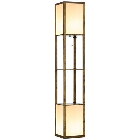 Shelf Floor Lamp with Dual Light, for Living Room, Bedroom, Brown