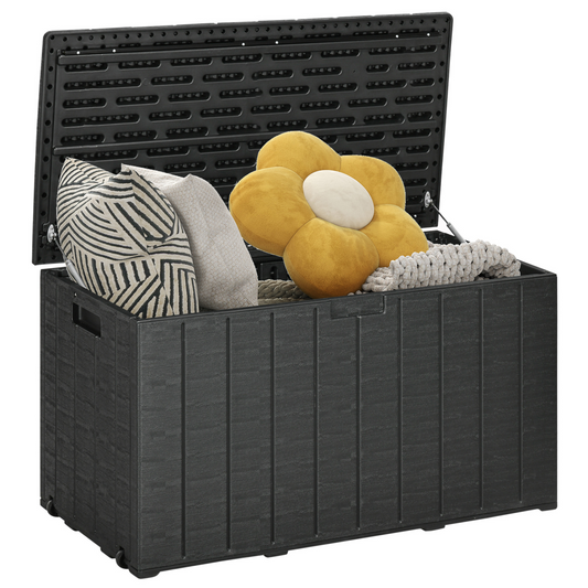 Outsunny 336 Litre Rolling Outdoor Garden Storage Box, Plastic Container, Black