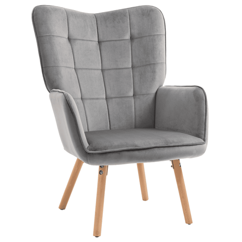 Modern Accent Chair Velvet-Touch Tufted Wingback Armchair Grey