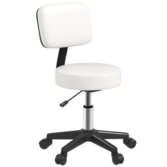 Adjustable Swivel Salon Chair Padded Seat Back 5 Wheels White