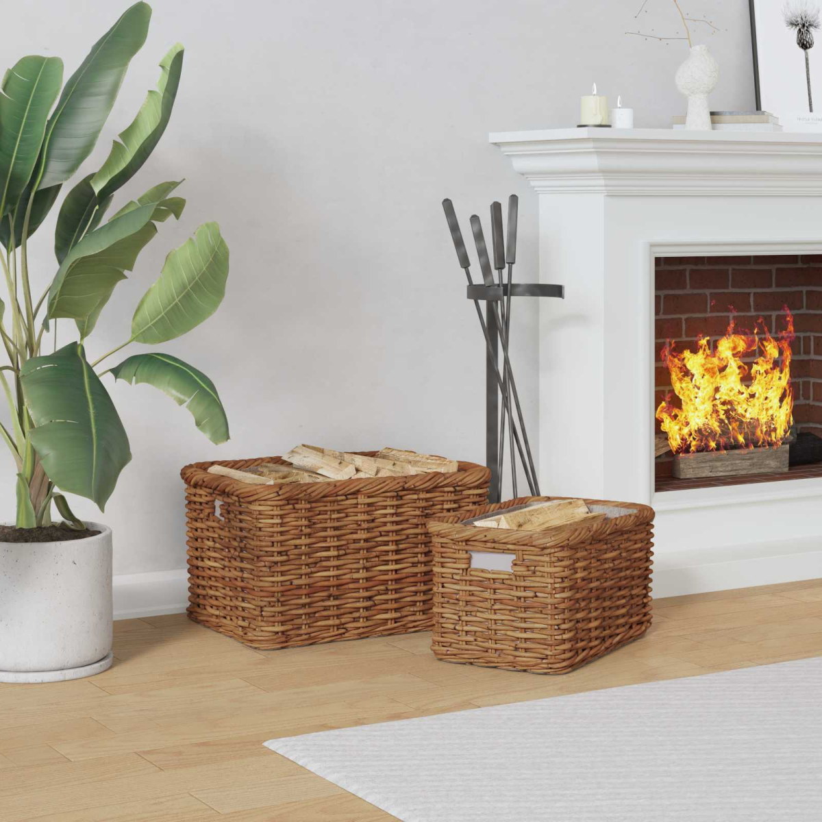 Firewood Basket 2 pcs Brown Lacak Rattan