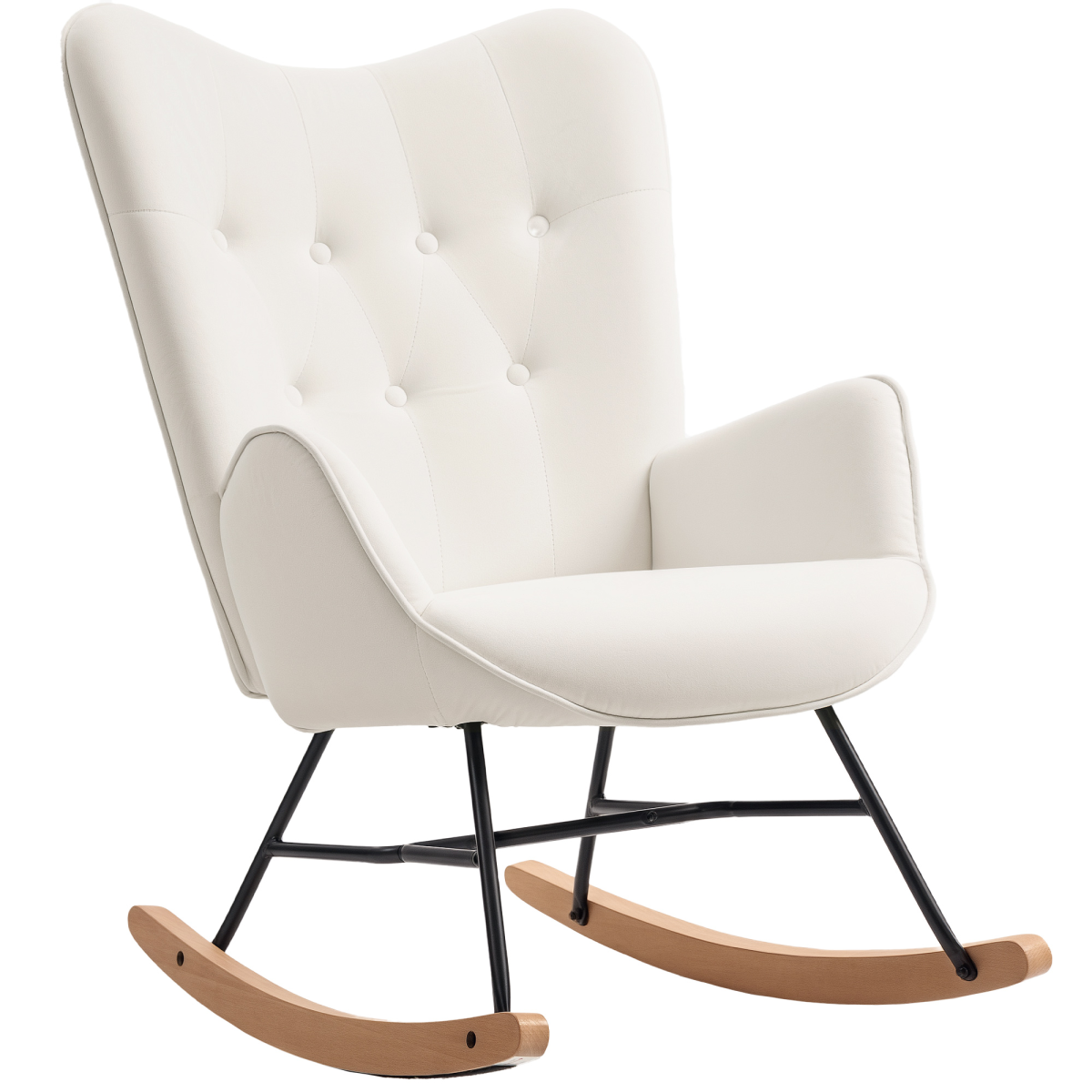 Upholstered Velvet Rocking Chair with Solid Wood Legs, Cream