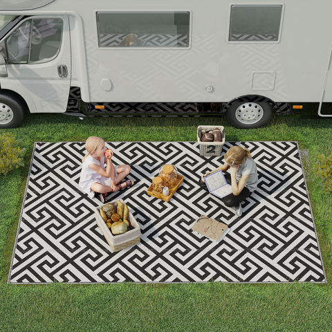 Reversible Outdoor Rug Portable Plastic Straw RV Camping Mat - 182x274cm