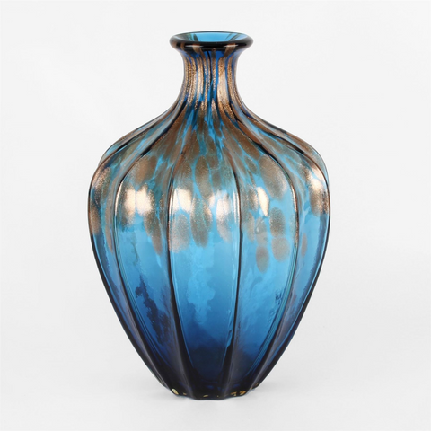Objets d'Art Glass Vase Blue & Bronze 32cm