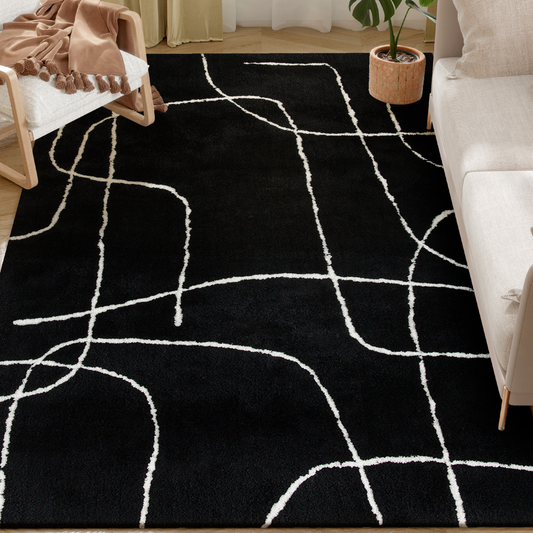 High Pile Modern Shaggy Rug, Soft Floor Carpet 120 x 170 cm, Black