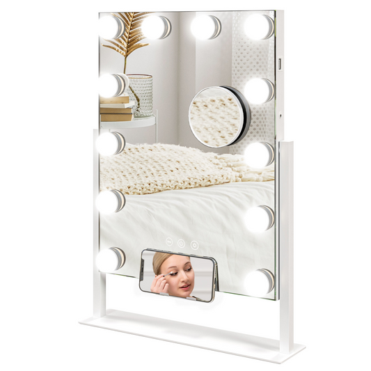 Hollywood Lighted Makeup Mirror with Magnifier, USB Port, Phone Holder