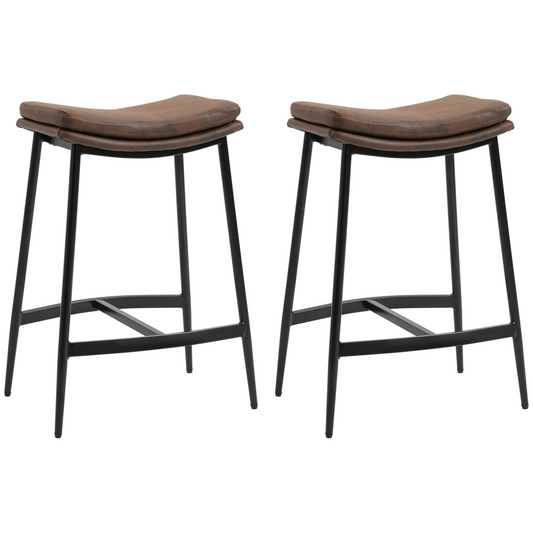 Breakfast Bar Stools Set of 2 Upholstered Barstools w/ Curved Seat Brown