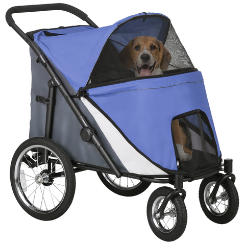 PawHut Foldable Pet Stroller with Cushion, for M, L Dogs - Blue