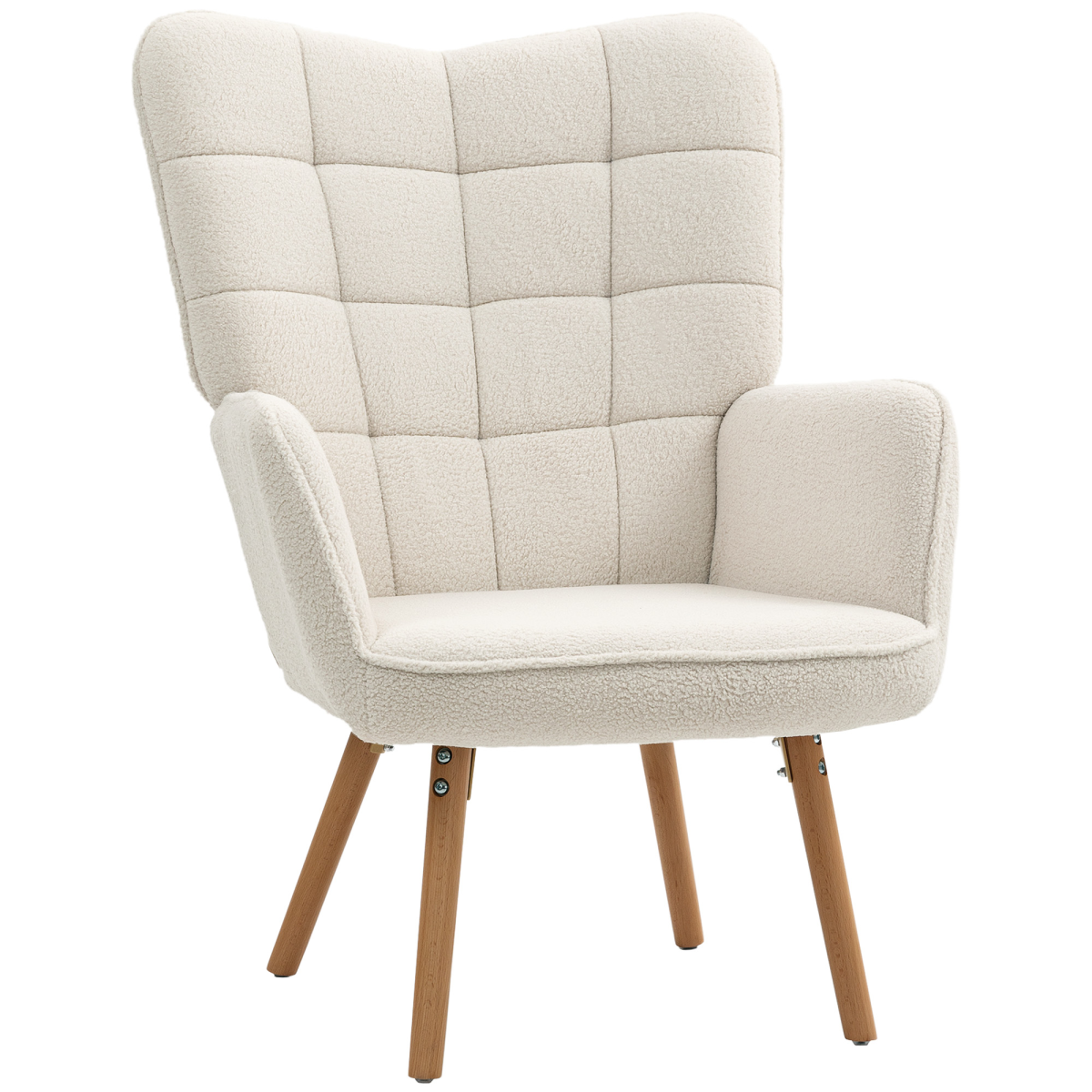 Upholstered Tufted Wingback Armchair with Seat Padding, Cream White