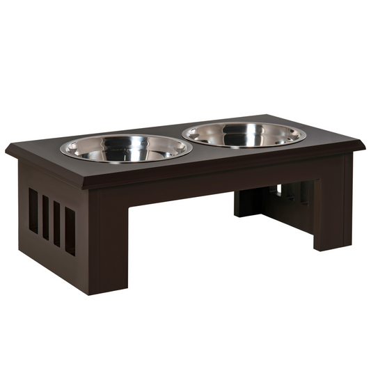 Raised Dog Bowls Pet Feeder Elevated Double Stainless Steel Water Brown Pawhut