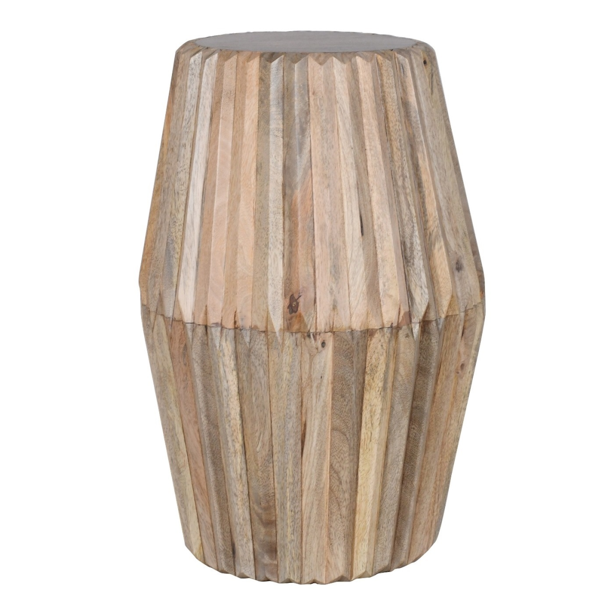 Wooden stool with striped pattern on a white background