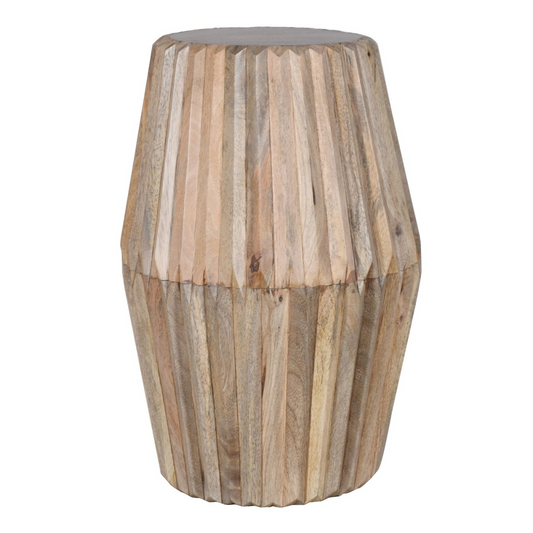 Wooden stool with striped pattern on a white background