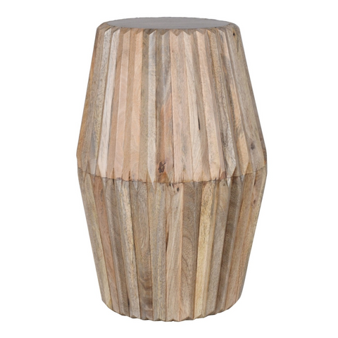 Wooden stool with striped pattern on a white background