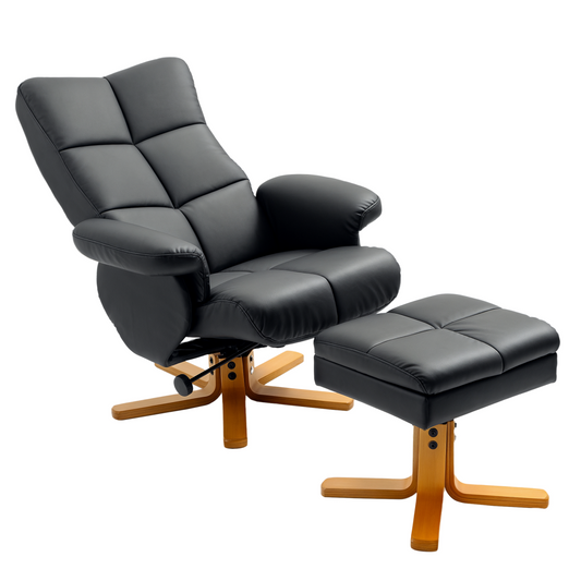 Faux Leather Recliner Chair with Ottoman Footrest Storage Space Black
