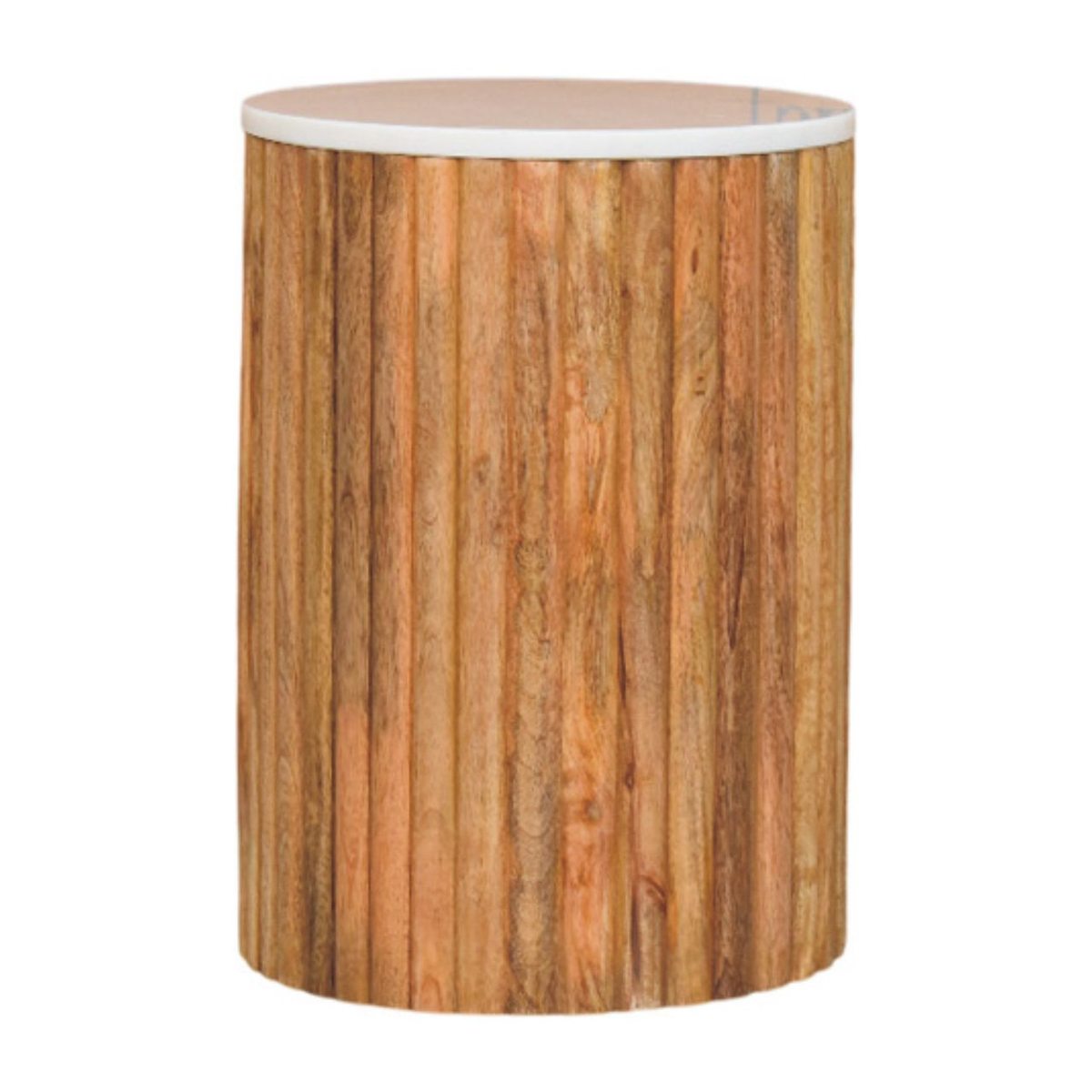 Artisan Furniture Solid Wood Fluted Marble Side Table, Brown & White