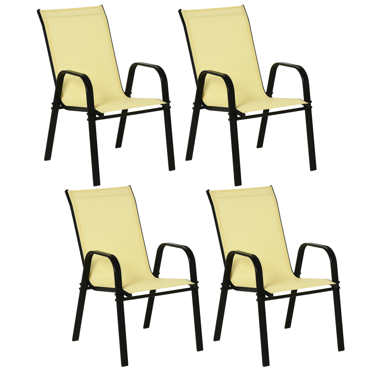 Set of 4 Garden Dining Chair Set Outdoor with High Back Armrest Beige Outsunny