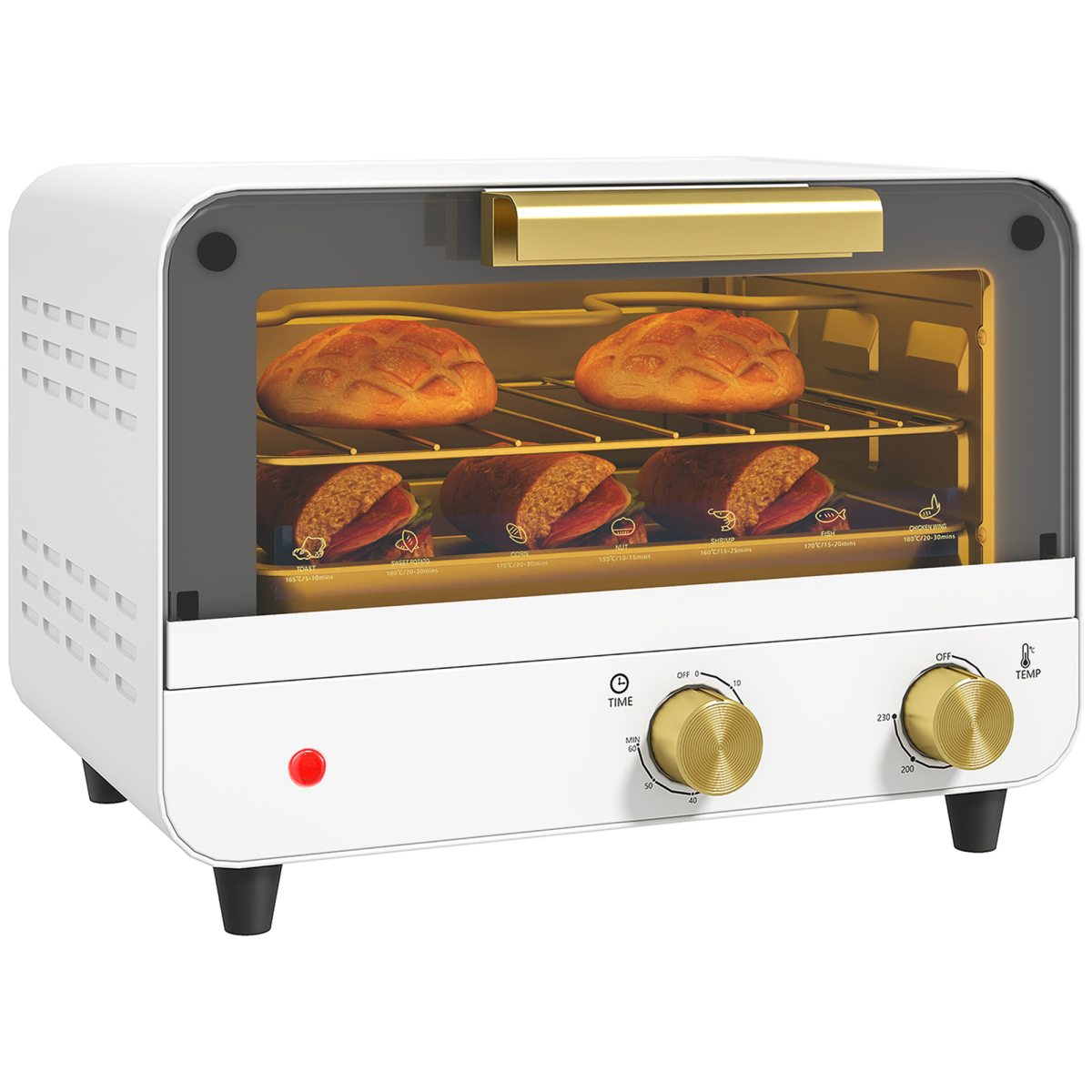 Small Toaster Oven, 12L Mini Countertop Oven with Glass Door, White
