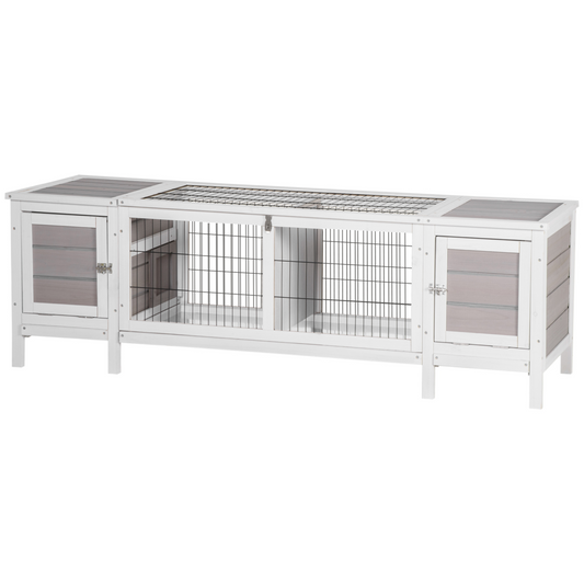 Indoor Rabbit Hutch Separable Guinea Pig Cage Bunny Run w/ Slide Out Tray - Grey