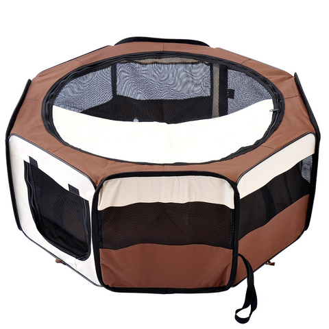 Fabric Pet Puppy Dog Cat Rabbit Pig Guinea Playpen Run Brown Cream M PawHut